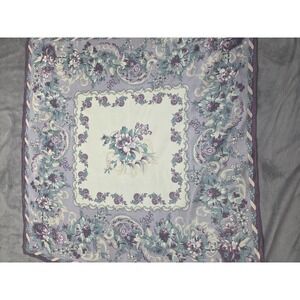 Ugna Silk Scarf Light Purple Floral Gorgeous Feminine 33x34 Lavender And Blue